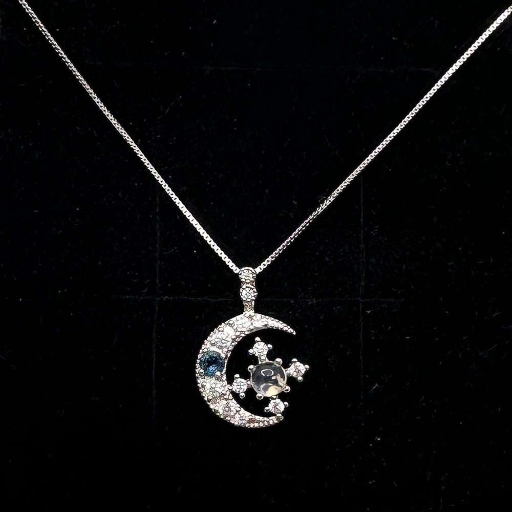 Moonstone & London blue topaz celestial pendant